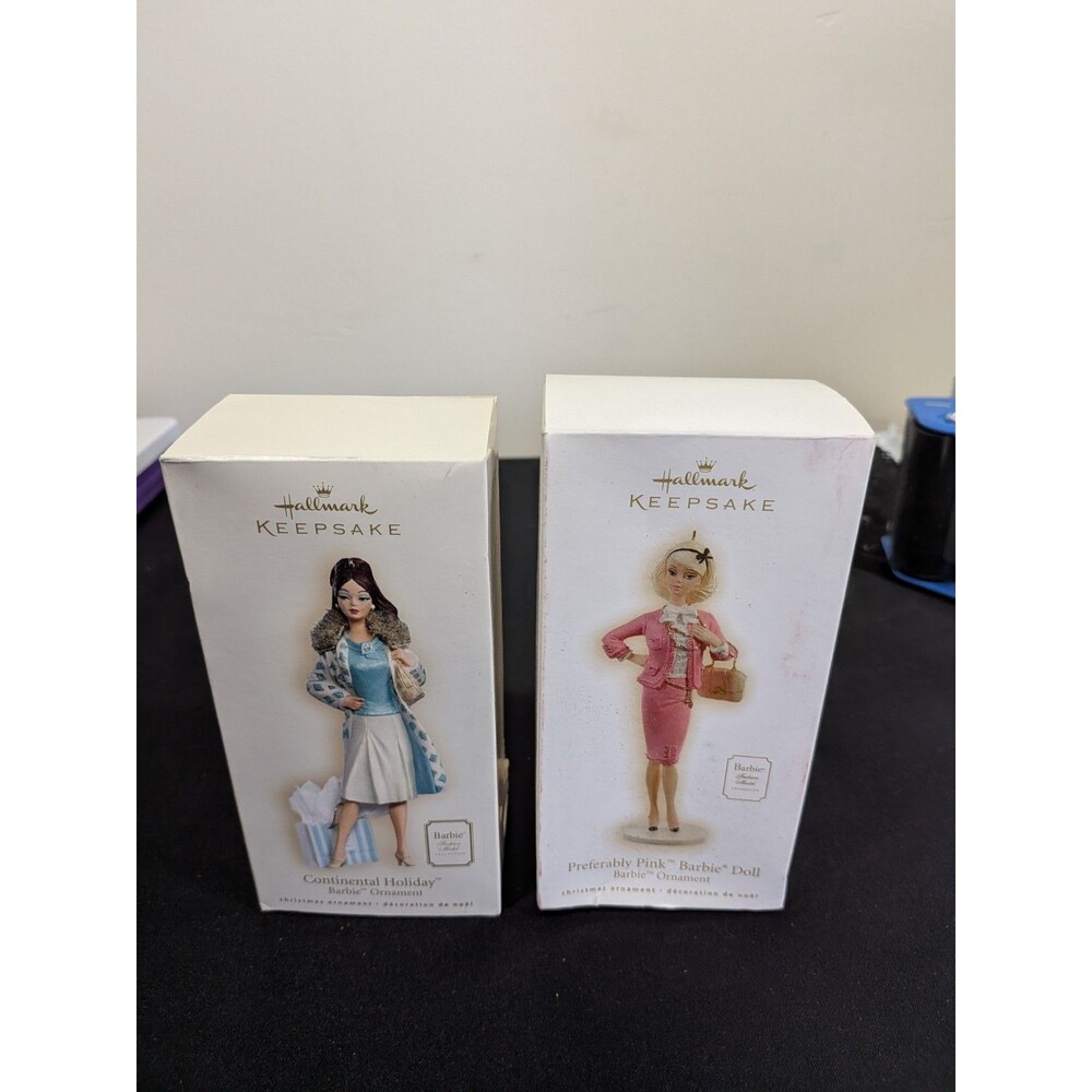 Hallmark Barbie Fashion Model Ornament Lot Continental Holiday & Preferably Pink